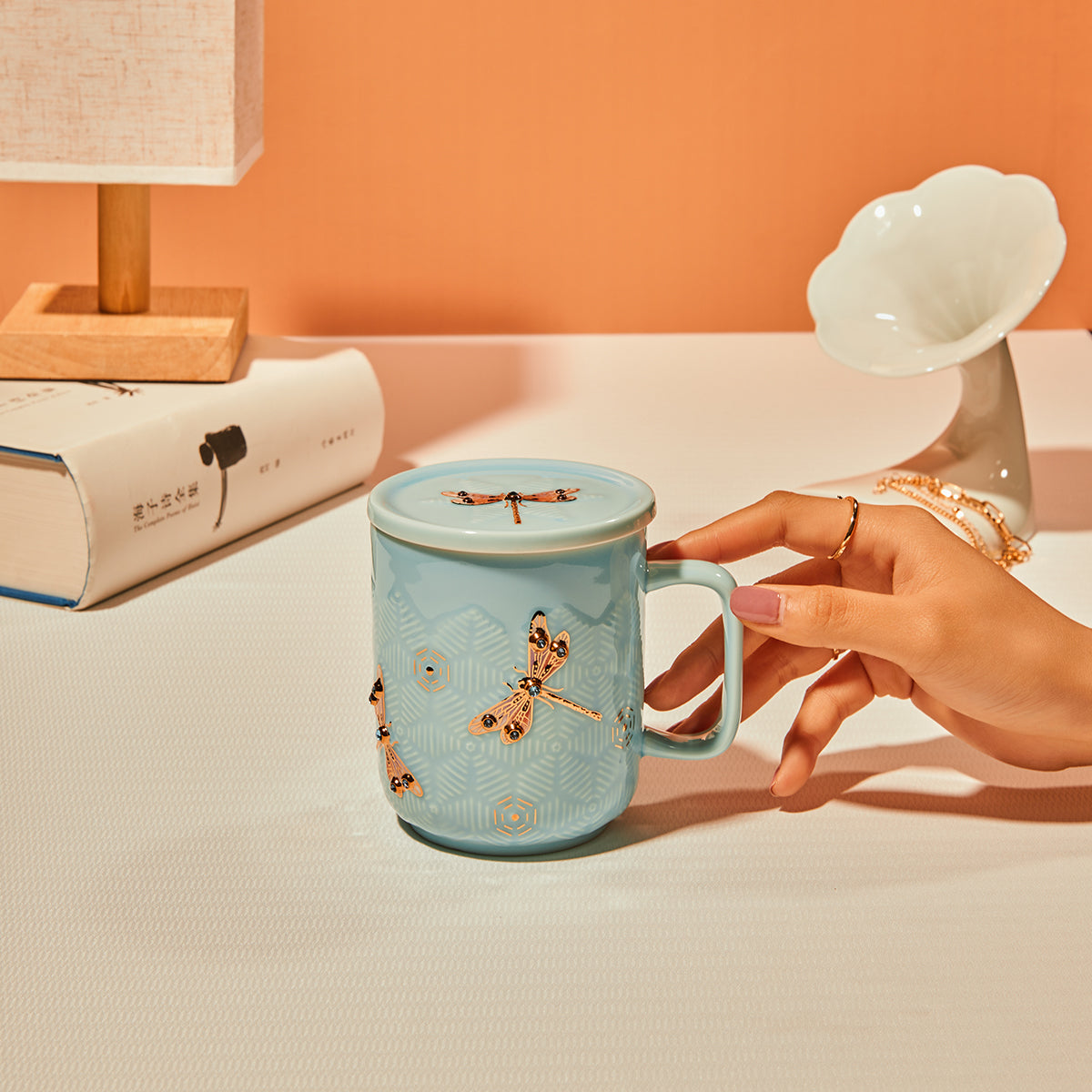 Dragonfly Serenity Tea Mug with Crystals