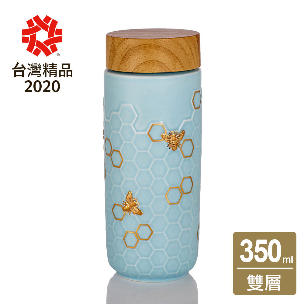 Honey Bee Ceramic Travel Mug / Gold 12.3 oz