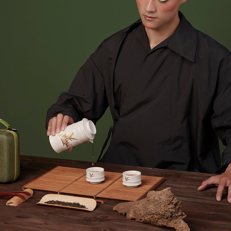 Bamboo Gentleman Kung Fu Tea Set ( 1 Pot with 2 Cups ) with Carrying Case