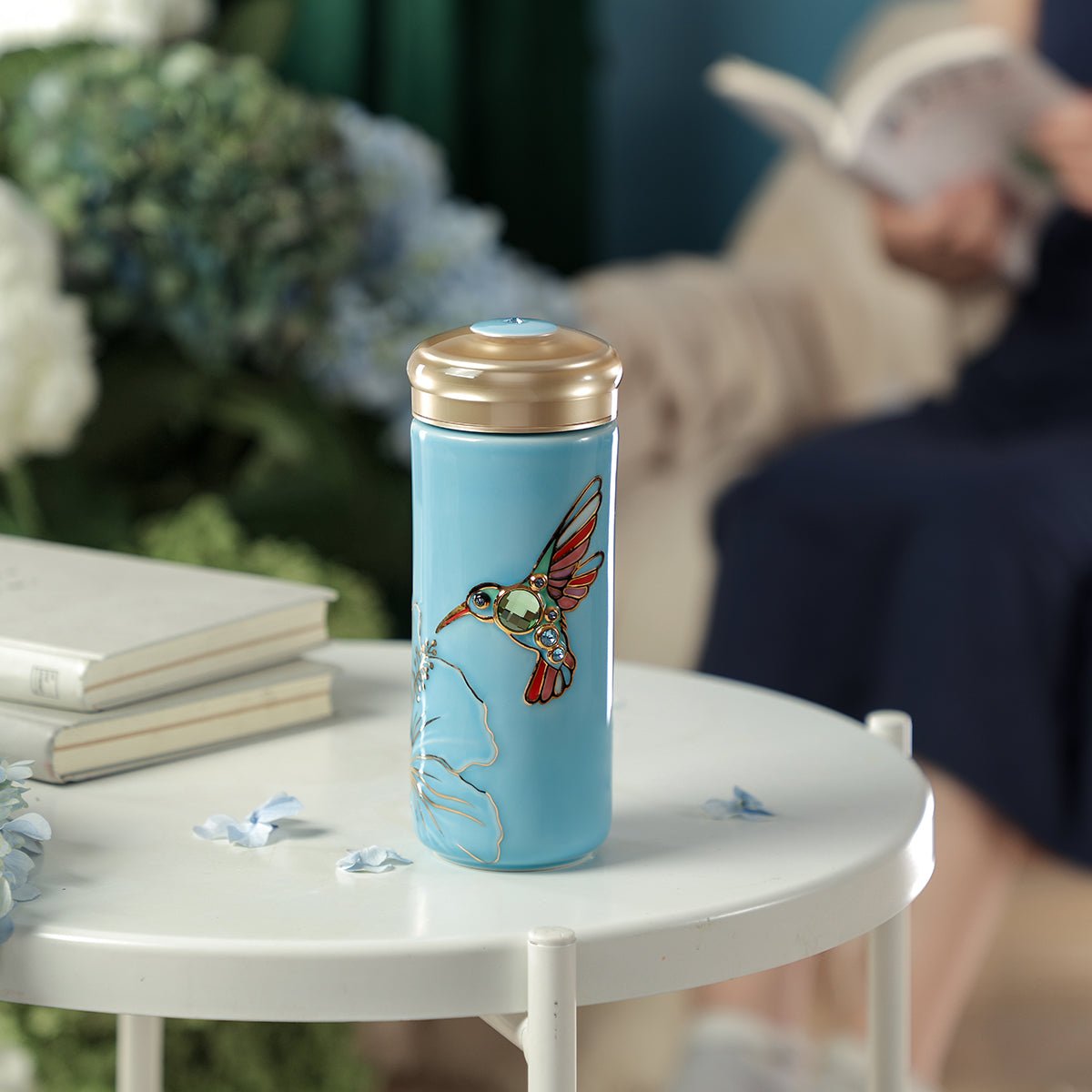 Lucky Hummingbird Crystal Travel Mug