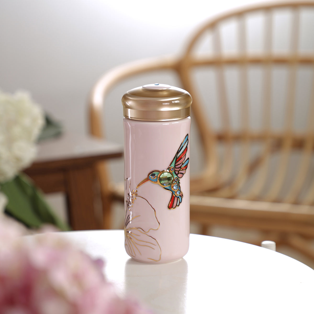Lucky Hummingbird Crystal Travel Mug