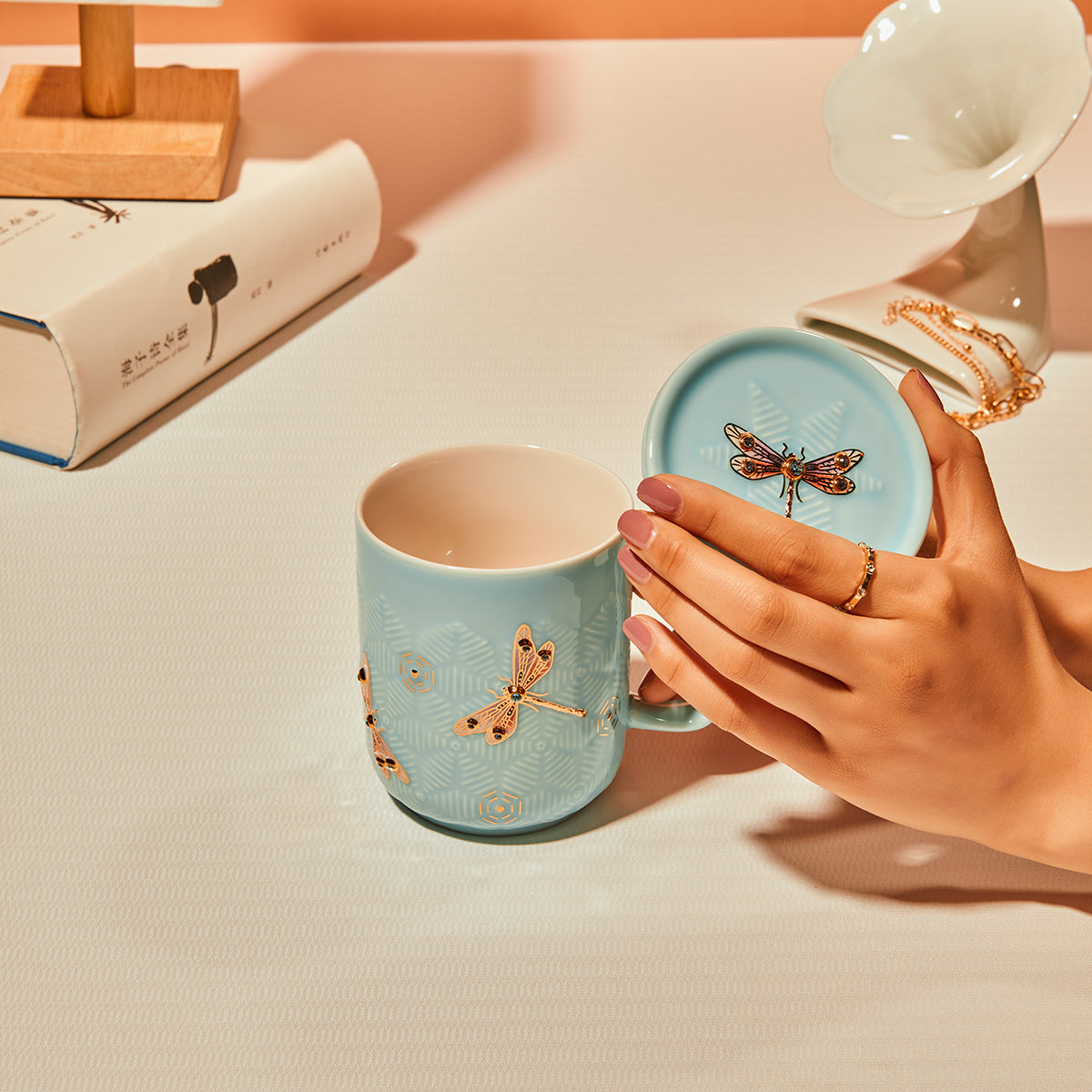 Dragonfly Serenity Tea Mug with Crystals