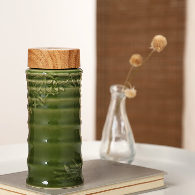 Bamboo Leaves Ceramic Travel Mugs