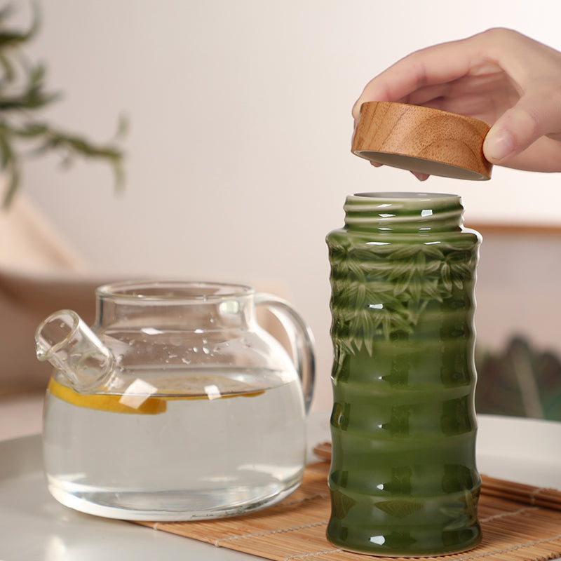Bamboo Leaves Ceramic Travel Mugs