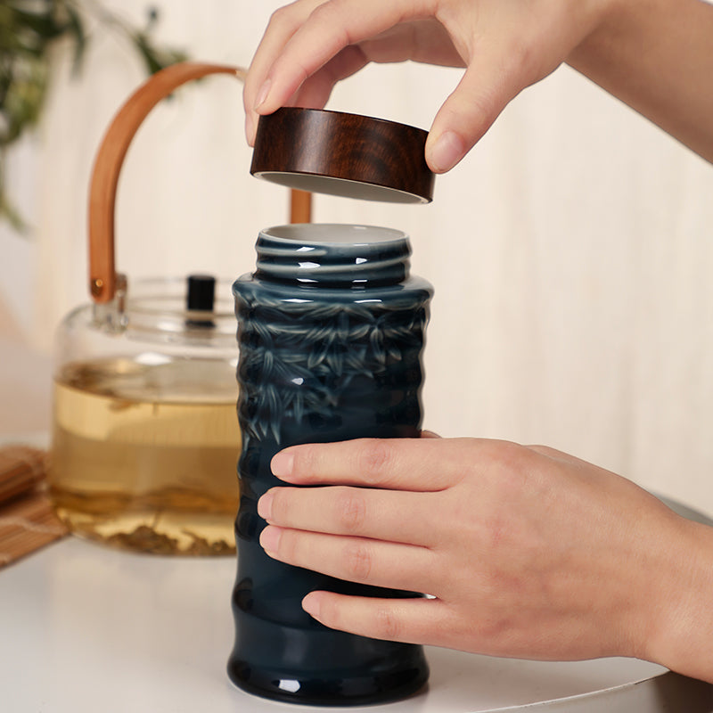Bamboo Leaves Ceramic Travel Mugs