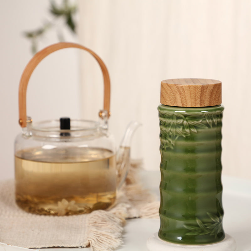 Bamboo Leaves Ceramic Travel Mugs