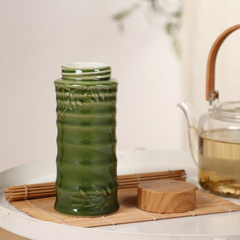 Bamboo Leaves Ceramic Travel Mugs