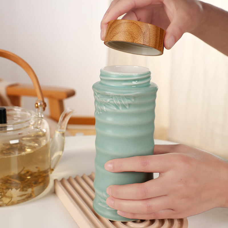 Bamboo Leaves Ceramic Travel Mugs