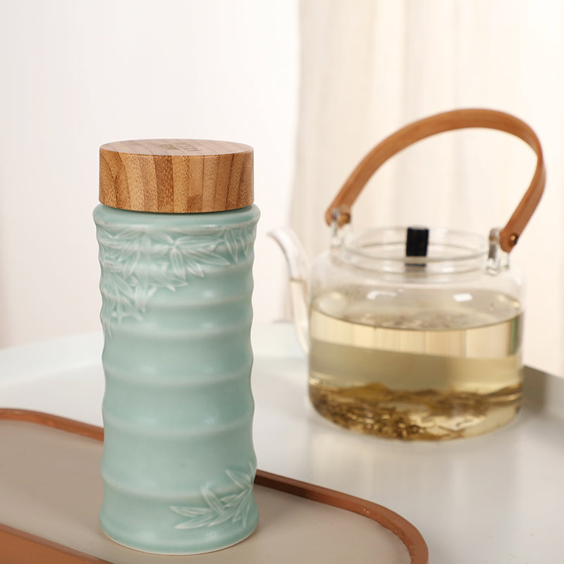 Bamboo Leaves Ceramic Travel Mugs