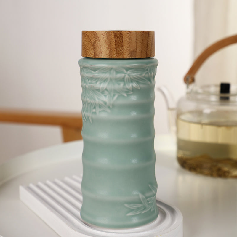 Bamboo Leaves Ceramic Travel Mugs