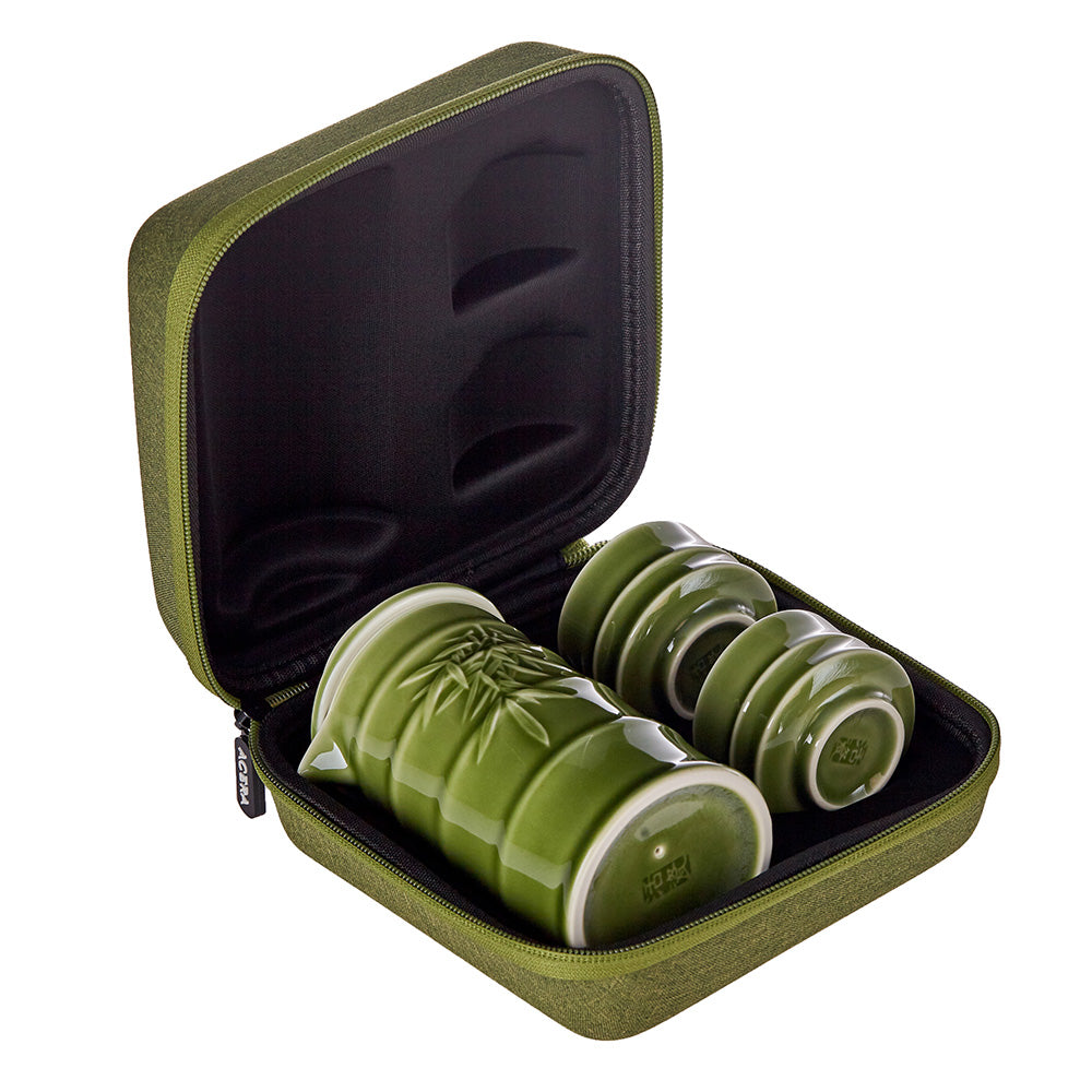 Bamboo Gentleman Kung Fu Tea Set ( 1 Pot with 2 Cups ) with Carrying Case
