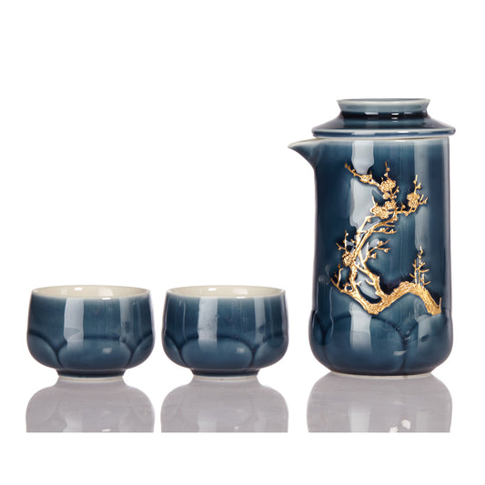Plum Blossom Kung Fu Tea Set ( 1 Pot with 2 Cups ) with Carrying Case